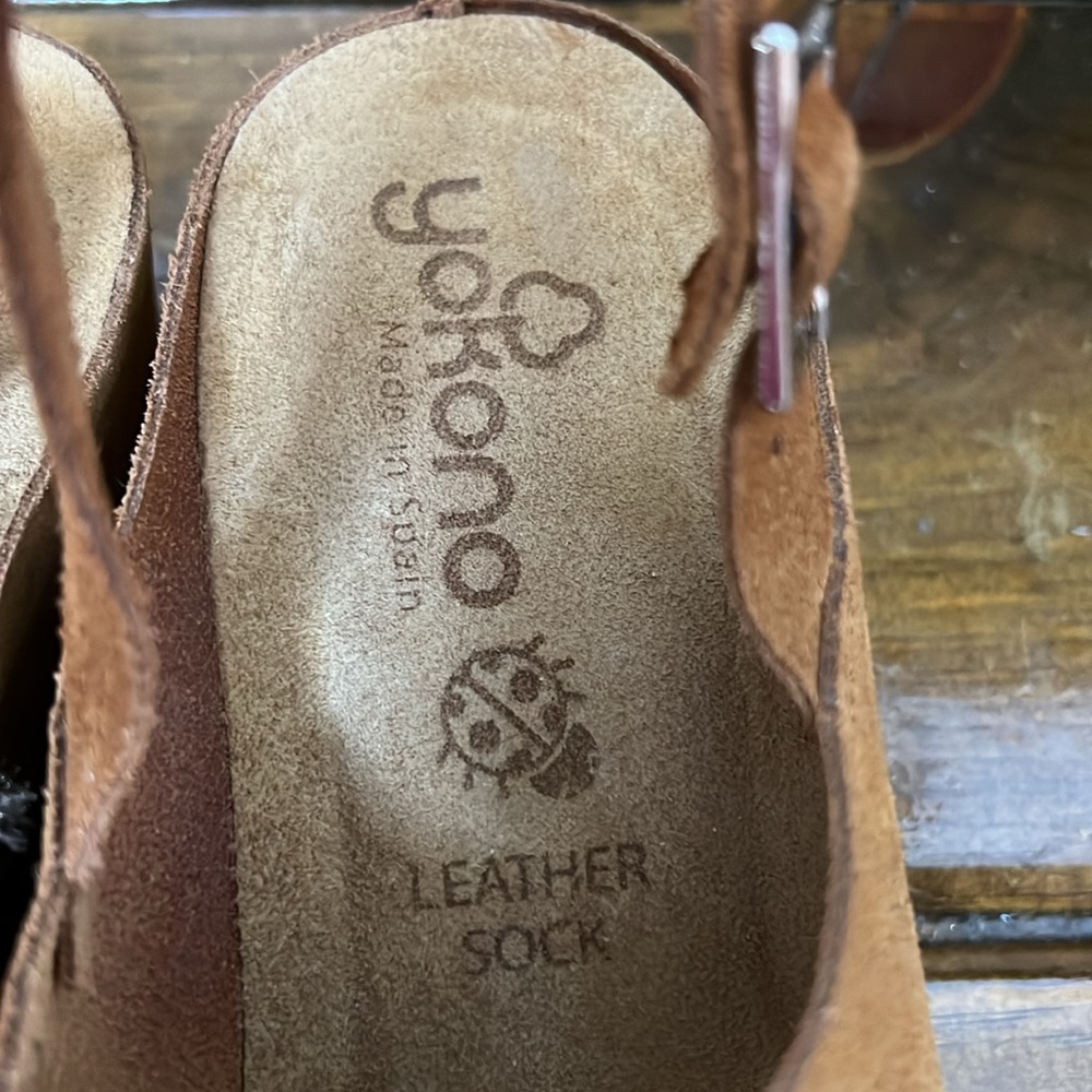 Yokono Brown‎ Leather Wedge Sandals- 9 - Picture 4 of 8